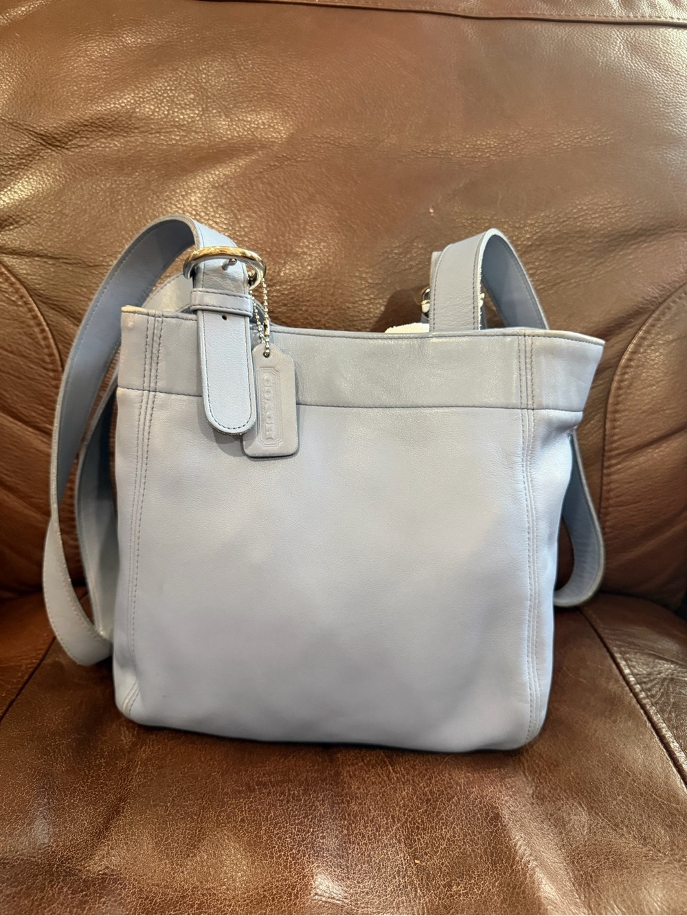 Coach Light Blue Leather Shoulder Bag- Authenticated rare blue color